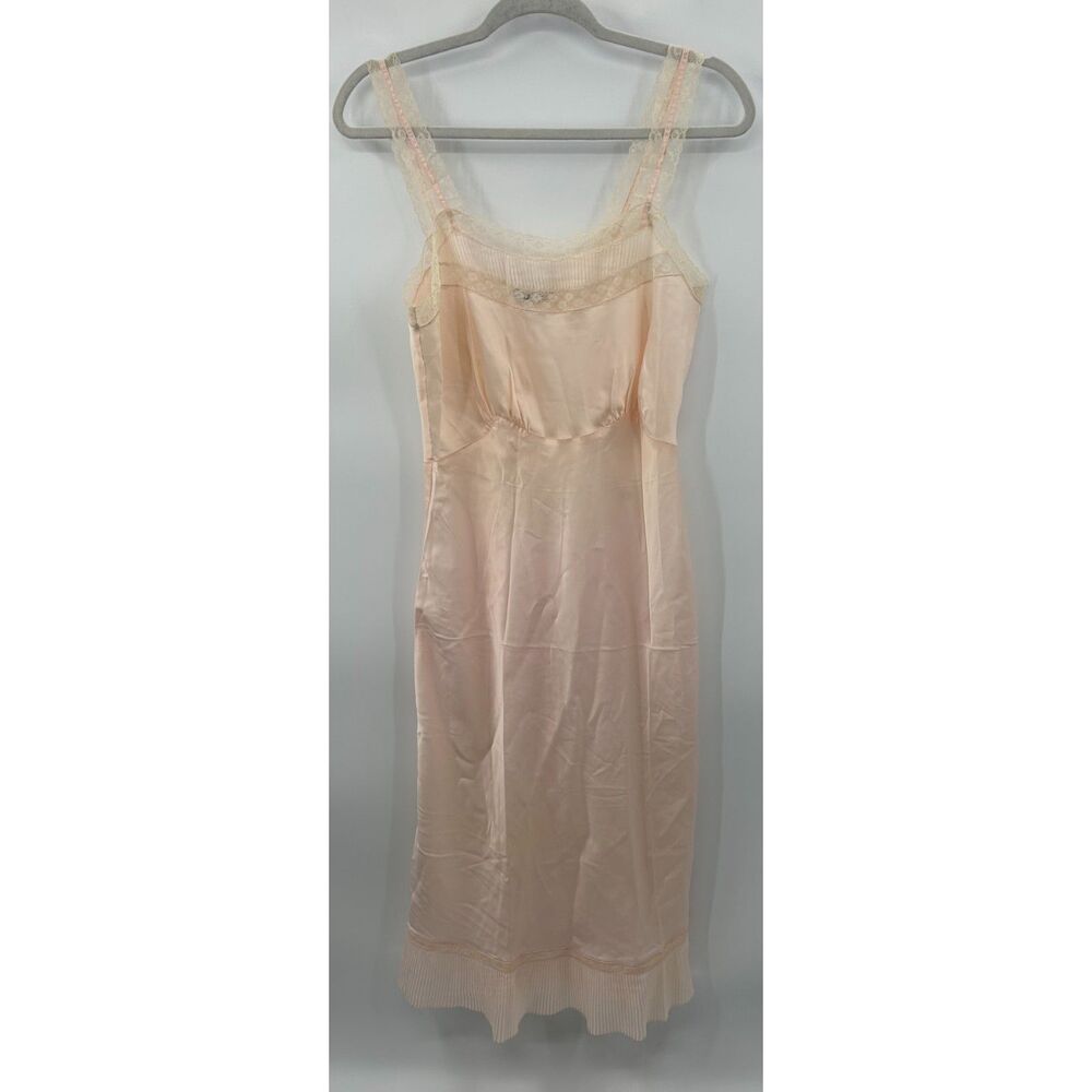 Vintage Barbizon Pink Lace Satin Nightgown Slip Dress 16 Miss Fairy Coquette 50s